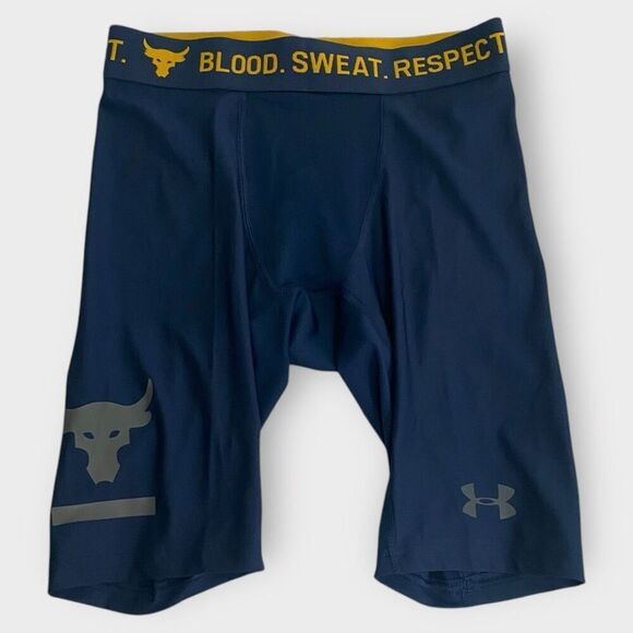 Under Armour UA Mens Project Rock Navy Compression Shorts size Medium NWT - Picture 1 of 9